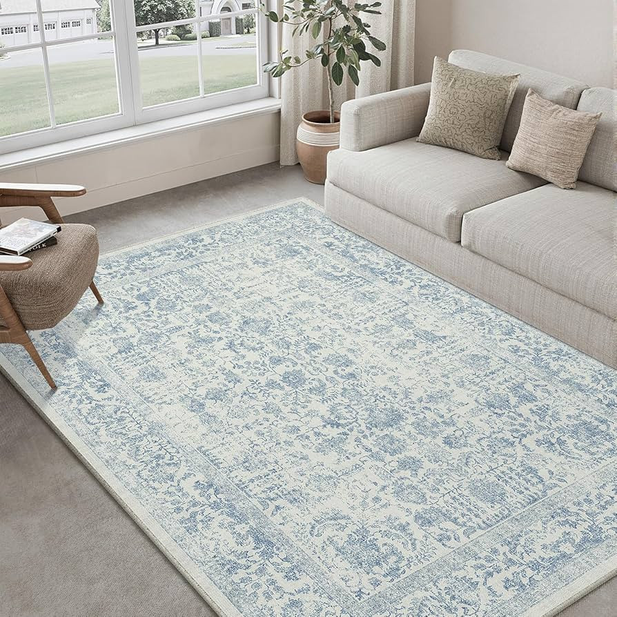 Blue Area Rug 5x7 Machine Washable Vintage Living Room Distressed Non Slip Carpet Traditional Ind... | Amazon (US)