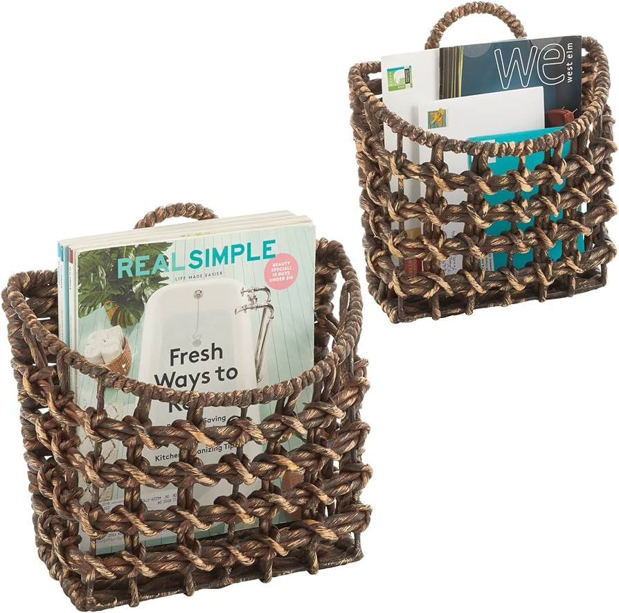 mDesign Woven Hyacinth Hanging Wall Mount Storage Organizer Basket - Rustic Hangable Mounted Market  | Amazon (US)