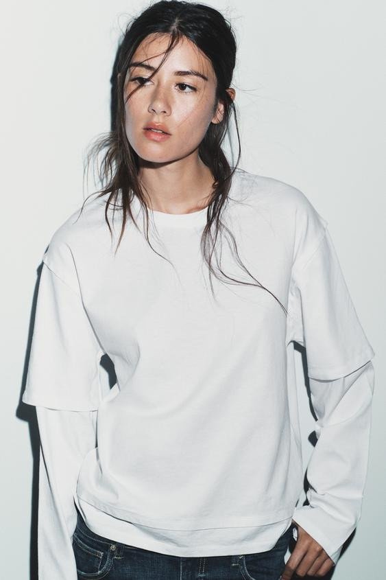 DOUBLE EFFECT LONG SLEEVE T-SHIRT | Zara UK