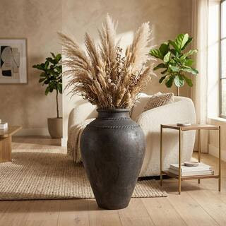 30 in. Black Terra Cotta Round Decorative Floor Vase | The Home Depot