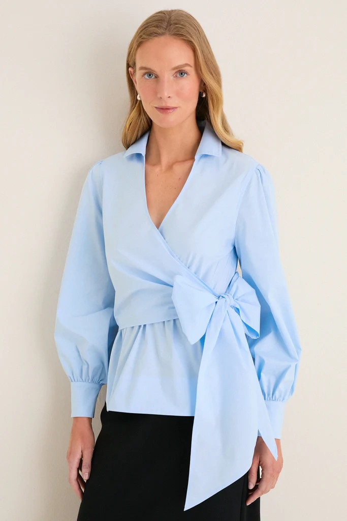 French Blue Tie Front Bow Bea Blouse | Tuckernuck (US)