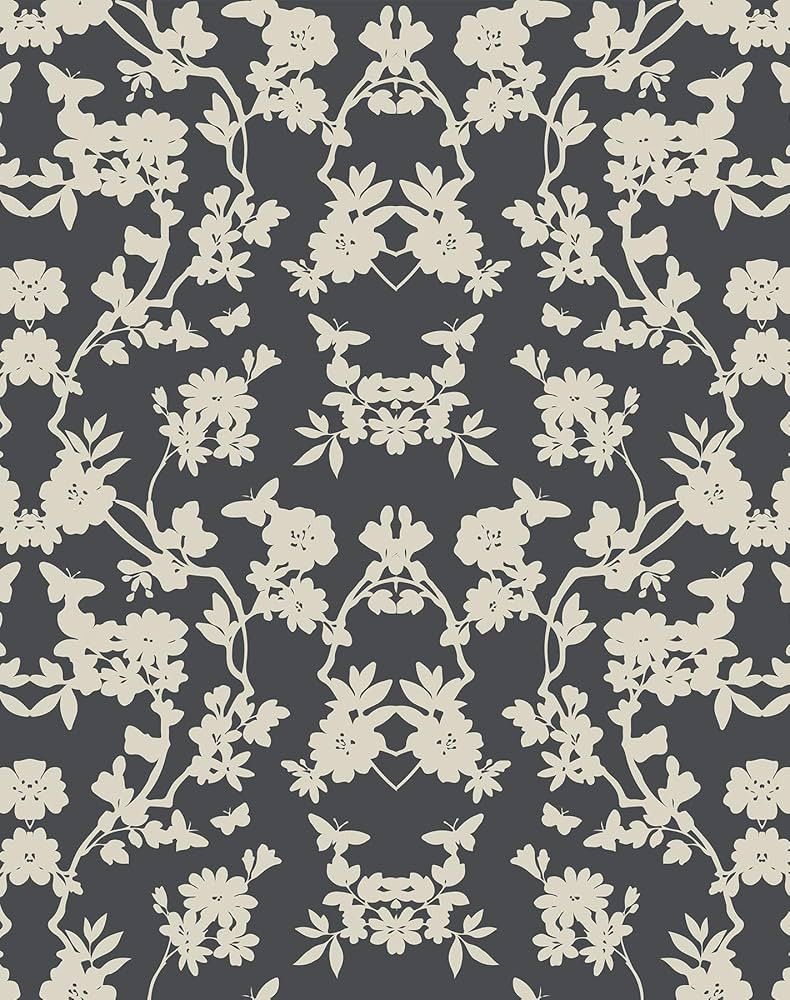 Vintage Wallpaper Peel and Stick 17.7in x 9.84ft Floral Wallpaper Charcoal Black Wallpaper Modern... | Amazon (US)
