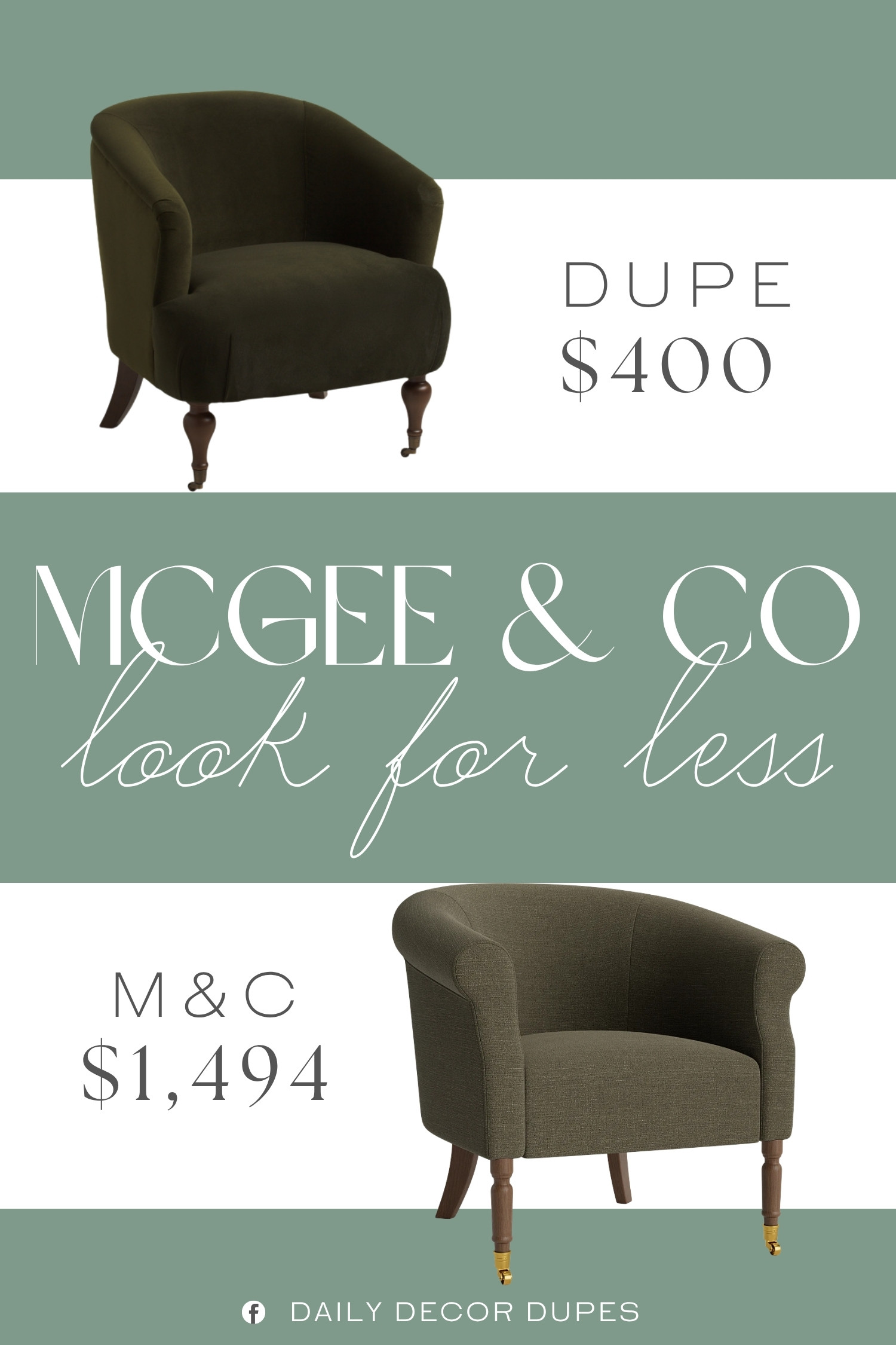 The McGee & Co. Clemence Lounge Chair features a rounded back, curved arms, cushioned seat, and elegant turned wood legs for a cozy look with classic charm. A similar style around $400, compared with the $1,494 designer version shown, makes it easier to bring that sophisticated lounge chair aesthetic into a living room, bedroom, reading nook, or office. The timeless shape works beautifully with traditional, vintage-inspired, English cottage, and layered neutral interiors. 🪑✨🏡

Home more affordable option find similar look for less budget friendly affordable cheap cheaper beautiful pretty. Clearance sale coupon code discount code promo code luxury Inspo inspiration inspired by idea ideas Love like these? I share multiple every day in my FB group.
#McGeeAndCoInspired #LivingRoomChair #LoungeChair #ClubChair #AccentChair #VintageInspiredFurniture #TraditionalHomeDecor #LivingRoomFurniture #FurnitureFinds 

 #LTKHome