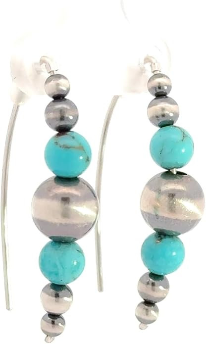 Sterling Silver Navajo Pearl Style Threader Earrings for Women, Beaded Open Hoop Earrings Western... | Amazon (US)