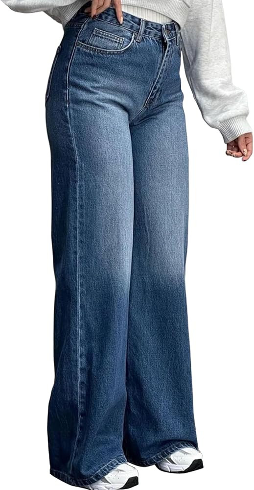 Women's Straight Leg High Waist Baggy Denim Jeans Loose Boyfriend Casual Stretchy Jeans | Amazon (US)