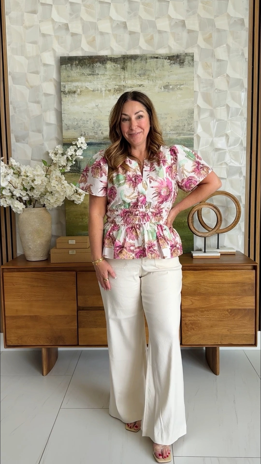 Obsessed with this floral peplum situation 🌸 The smocked waist is so flattering and the pink floral print against cream wide-leg pants is giving chic summer lunch vibes. This one would also work so well for the office!

Top: large 
Pants: runs small need 14/ 32

#LTKover40 #LTKworkwear #LTKmidsize

#LTKOver40 #LTKMidsize #LTKSeasonal