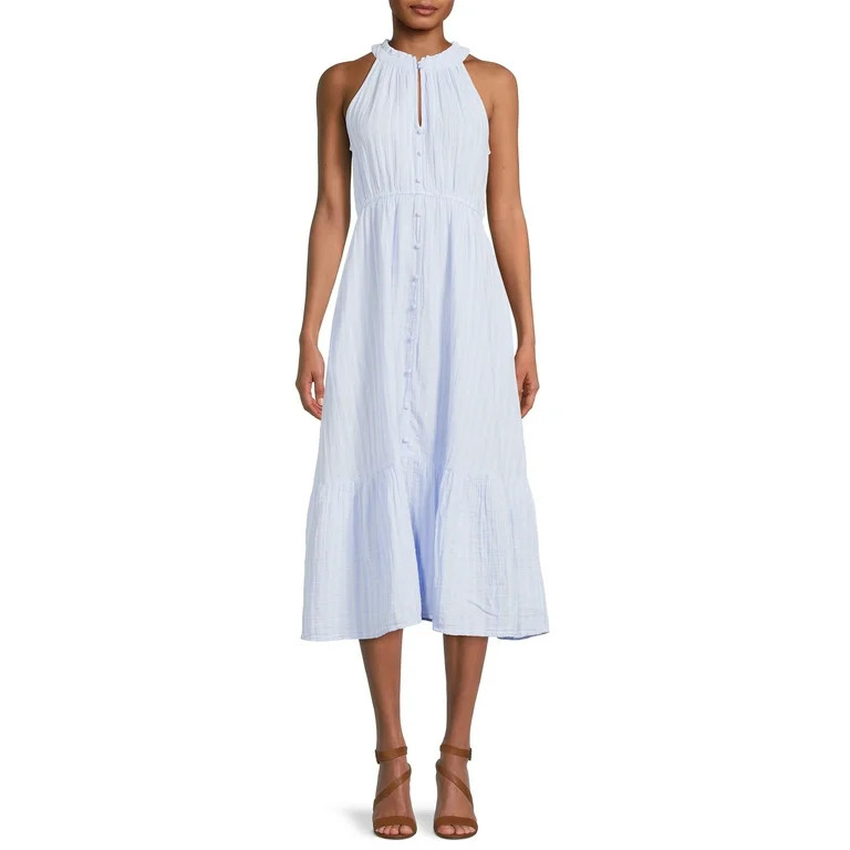Time and Tru Women's Sleeveless Double Cloth Midi Dress - Walmart.com | Walmart (US)