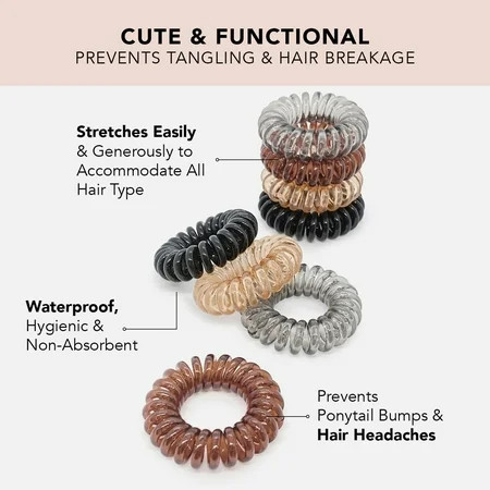 Large Spiral Hair Ties for Women - Waterproof Ponytail Holders for Teens | Stylish Phone Cord Hair Ties & Hair Coils for Girls | Coil Hair Ties for Thick Hair & Thin Hair 8 Pcs (Brunette) | Walmart (US)