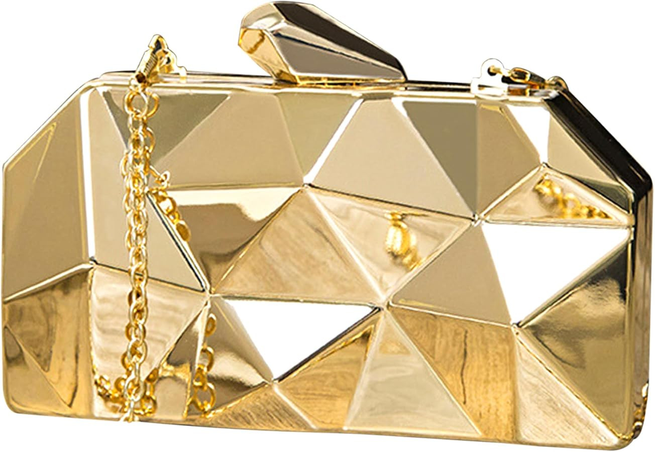 Women Lattice Pattern Metal Handbag Chain Geometric Evening Clutch Purse | Amazon (US)