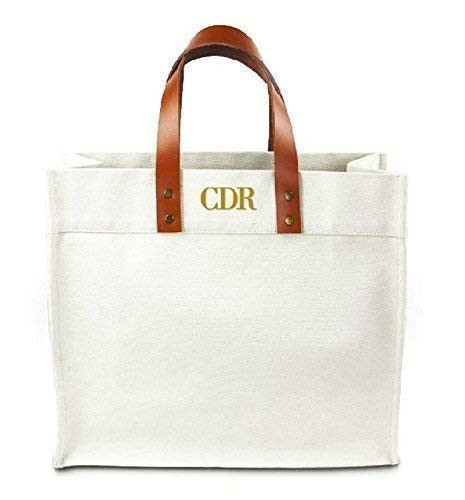 Personalized Canvas Tote Bag, Carry All Bag with Leather Straps - Fulham | Amazon (US)