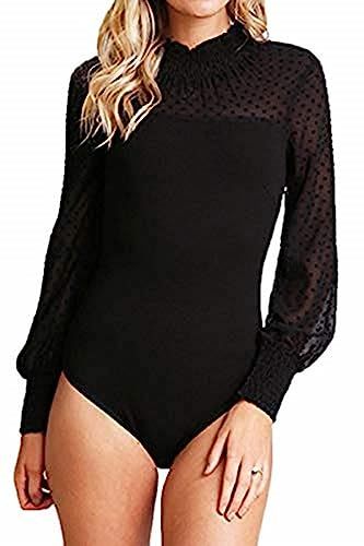 Jennyarn Women's Mock Neck Long Sleeve Sheer Mesh Leotard Bodysuit Jumpsuit | Amazon (US)