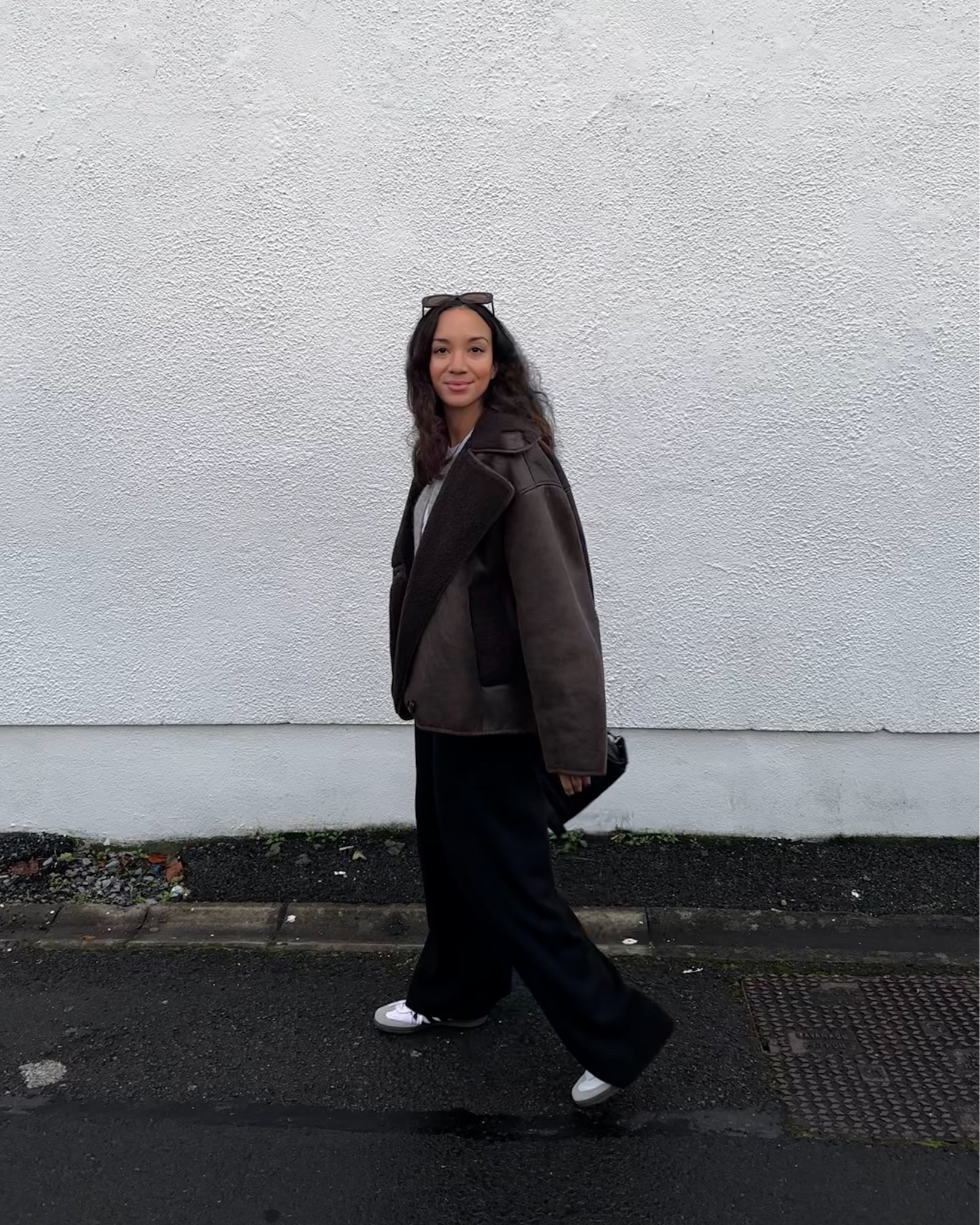 Shearling jacket, sezane pants, adidas sambas, autumn layering, capsule wardrobe essentials, elevated outfit, fall layering, winter outfit, cozy outfits, knitted pants, brown jacket, everyday style

#LTKeurope #LTKstyletip