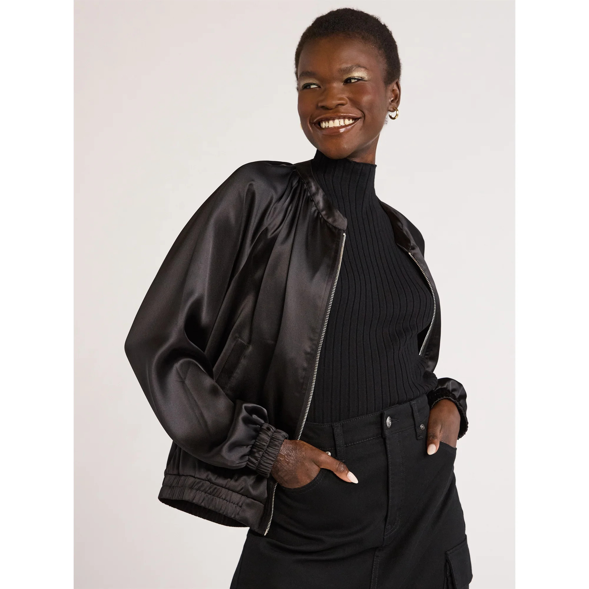 Scoop Women’s Satin Bomber Jacket, Sizes XS-XXL - Walmart.com | Walmart (US)
