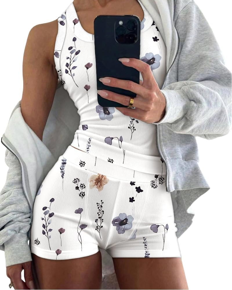 CHICME Womens Pajama Sets Casual Sleeveless Tank Top and Shorts Ribbed Knit 2 Piece Lounge Set | Amazon (US)