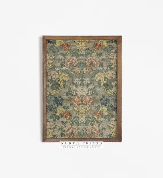 Vintage Textile Art  Rug Pattern Wall Print Green DIGITAL | Etsy | Etsy (US)