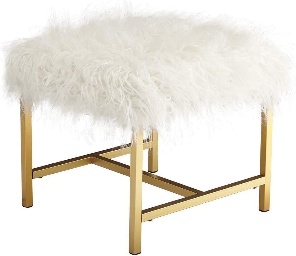 Ashley Furniture Signature Design - Elissa Accent Stool - Contemporary - White Fax Fur - Gold Met... | Amazon (US)