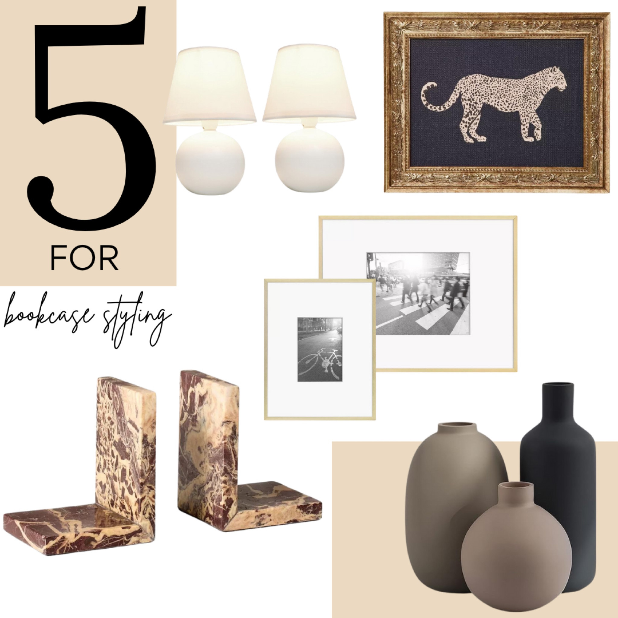 5 for Bookcase Styling: mini lamps, artwork, picture frames, bookends, vases

#LTKSeasonal #LTKHome