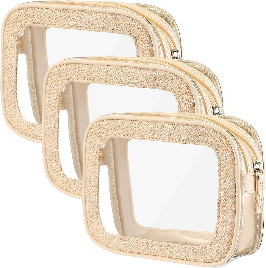 3 Pcs Clear Makeup Bags Woven Border Toiletry Bag Transparent Cosmetic Case Organizer Zipper Quar... | Amazon (US)