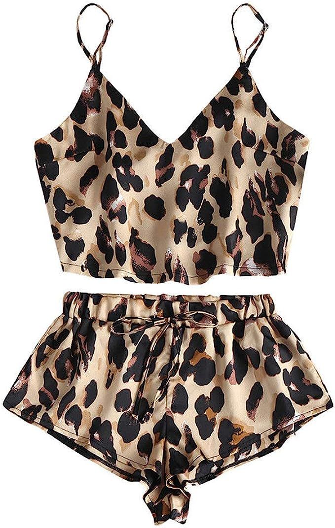 Women's Sexy Sleepwear Satin Cami and Shorts Sleep Set Leopard 2pcs Pajamas Set | Amazon (US)