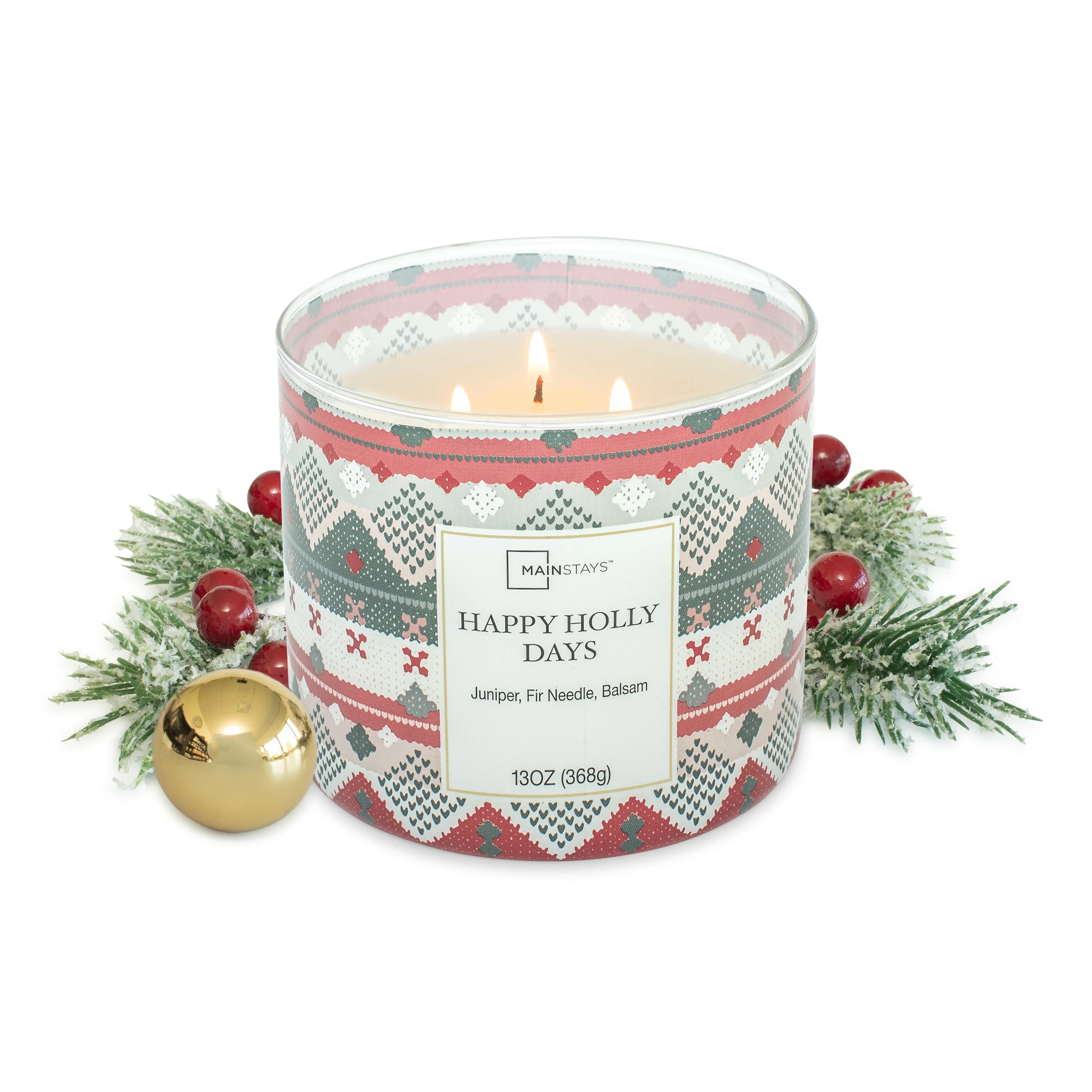 Mainstays Scented 3-Wick Jar Candle, Happy Holly Days, 13 oz. - Walmart.com | Walmart (US)