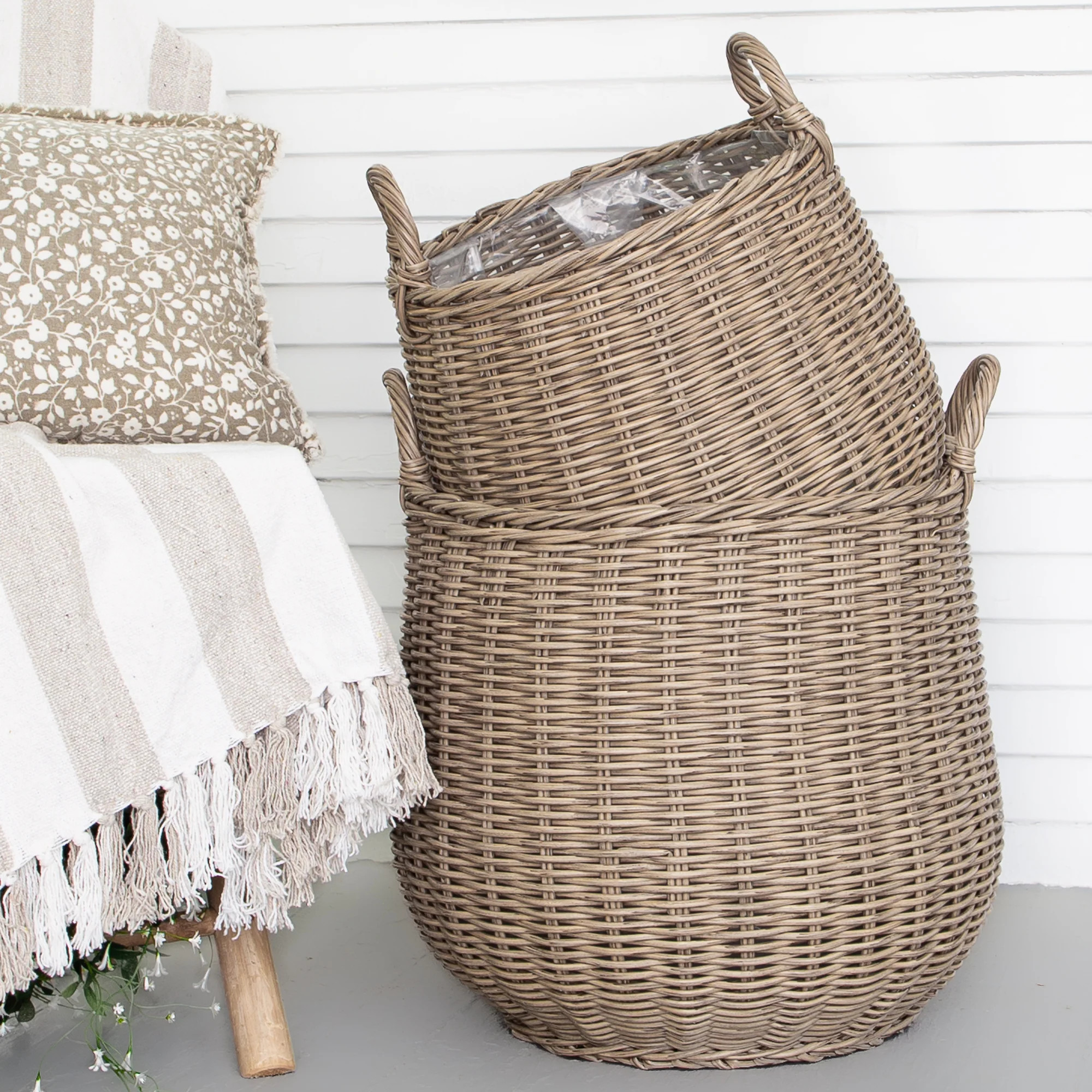Round Willow Planter Baskets - Set of 2 | Interior Delights