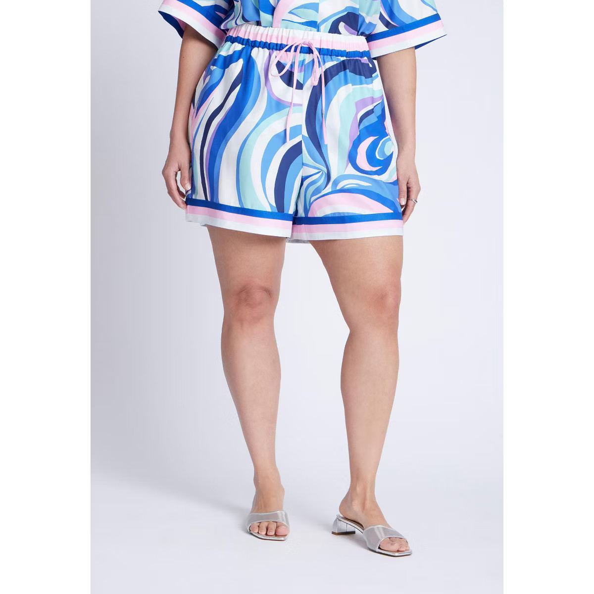 ELOQUII Women's Plus Size Printed Short With Border - 20, Sabrina Swirl Blues | Target
