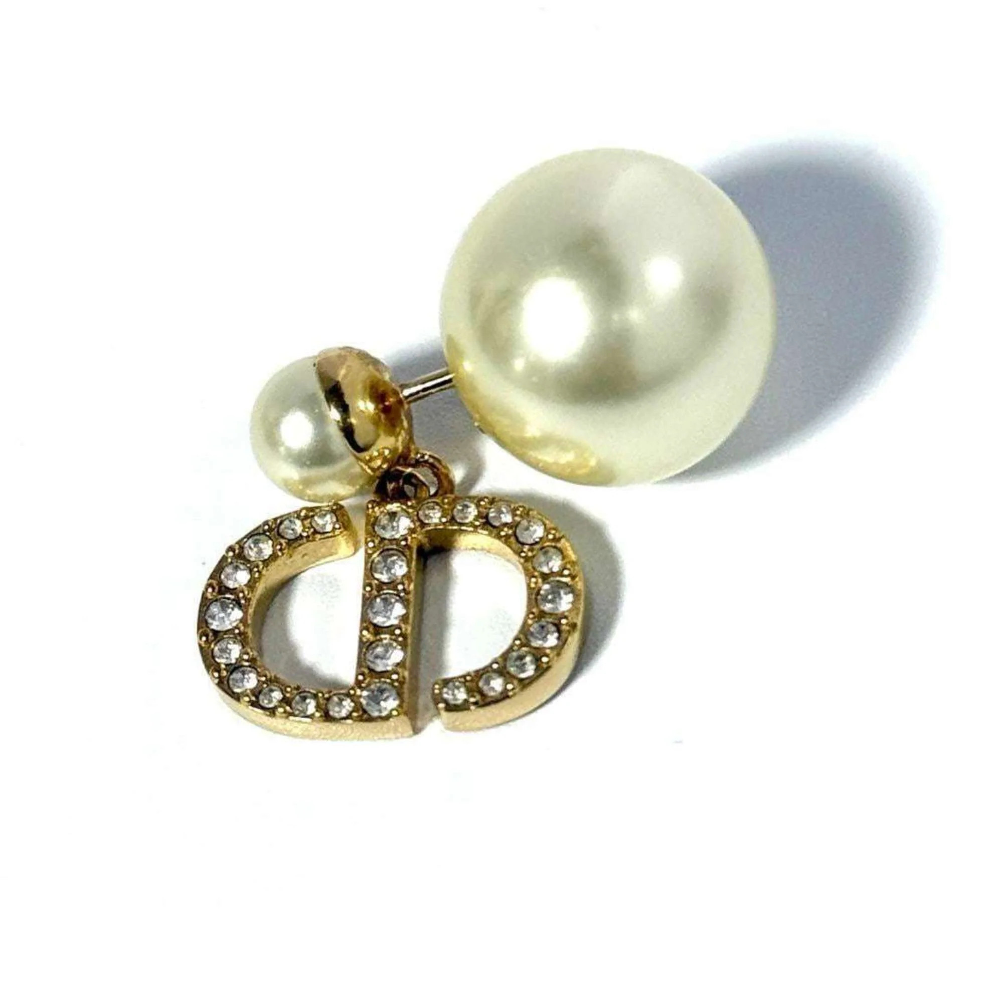 Christian Dior Artificial ivory Metal Rhinestone Stud Earrings (Pre-Owned) | Shop Simon