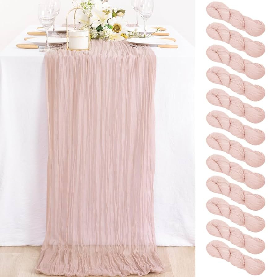 MLMC 12 Pack Dusty Pink Cheesecloth Table Runner 10ft Rustic Gauze Cheese Cloth Table Runner Bulk... | Amazon (US)