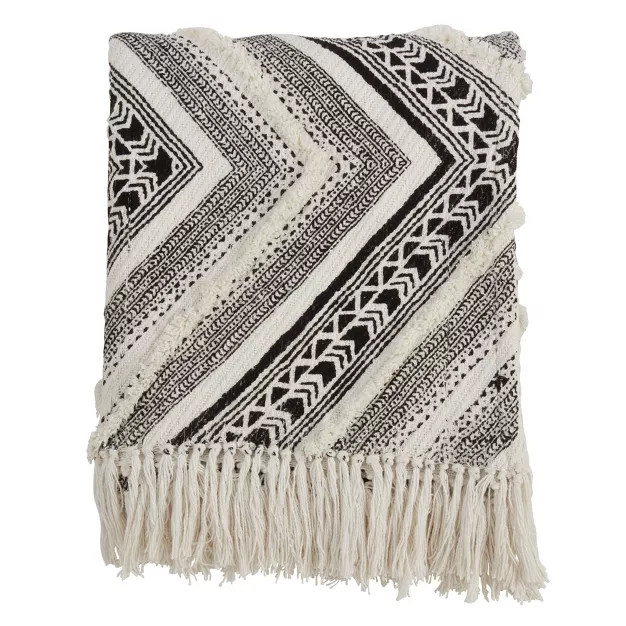 50"x60" Embellished Diamond Cotton Throw Blanket Black - Saro Lifestyle | Target