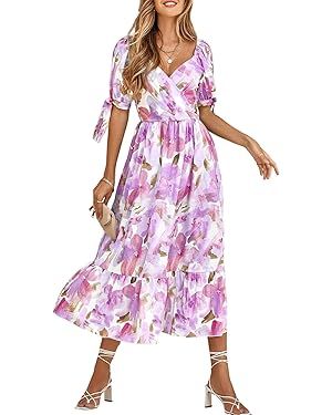 BLENCOT Women's Floral Print Boho Dress Summer V Neck Ruffle Party Beach A-Line Flowy Maxi Dresse... | Amazon (US)