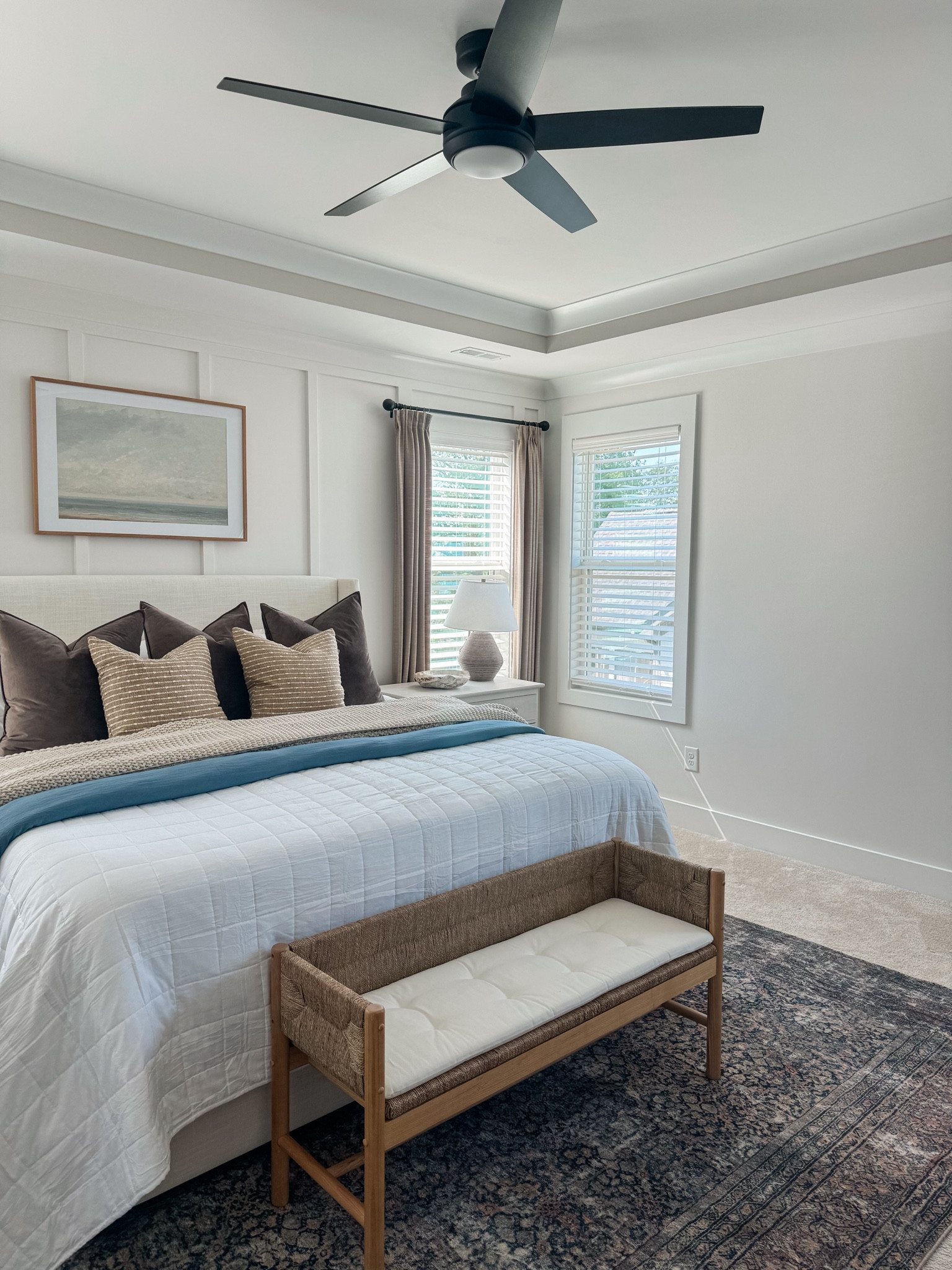 Primary Bedroom 

Modern coastal bedroom, modern organic bedroom, transitional bedroom, Tilly bed, upholstered bed, king bed, bedroom design, master bedroom design, bedding, bedroom rug, art over bed, nightstands, bed bench  



#LTKHome #LTKFamily #LTKStyleTip
