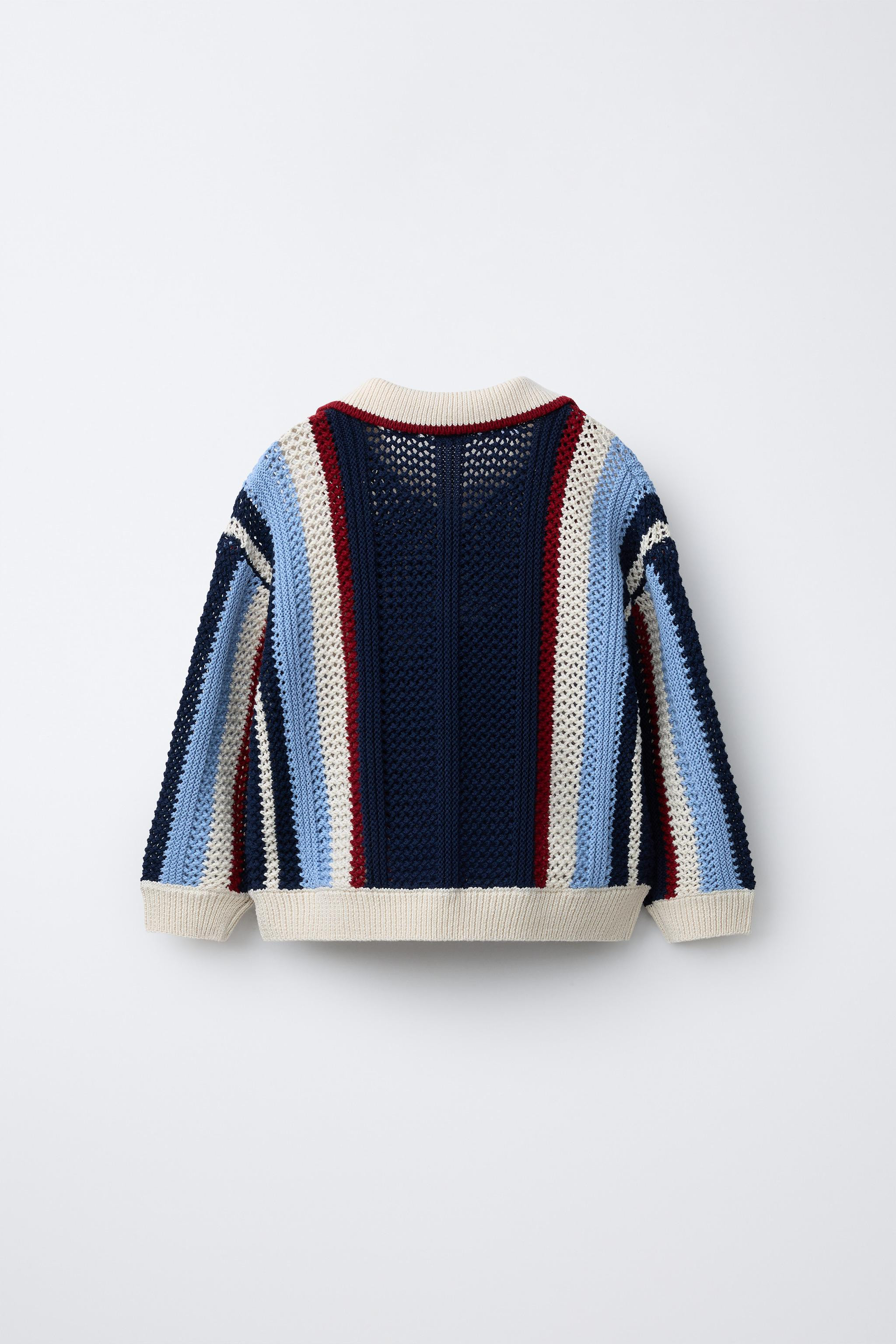 Strickpullover mit Rundhalsausschnitt und langen Raglanärmeln. Kontrastfarbene Streifen an den B... | Zara DE