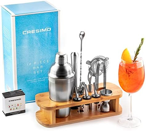 Cresimo Cocktail Shaker Set with Bamboo Stand - Deluxe 12 Piece Cocktail Kit Bar Shaker Set, Bar ... | Amazon (US)
