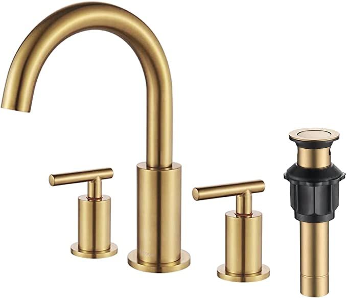 FORIOUS 2 Handle Gold Bathroom Faucet 8 inch Bathroom Sink Faucet with Pop Up Drain, 3 Hole Wides... | Amazon (US)
