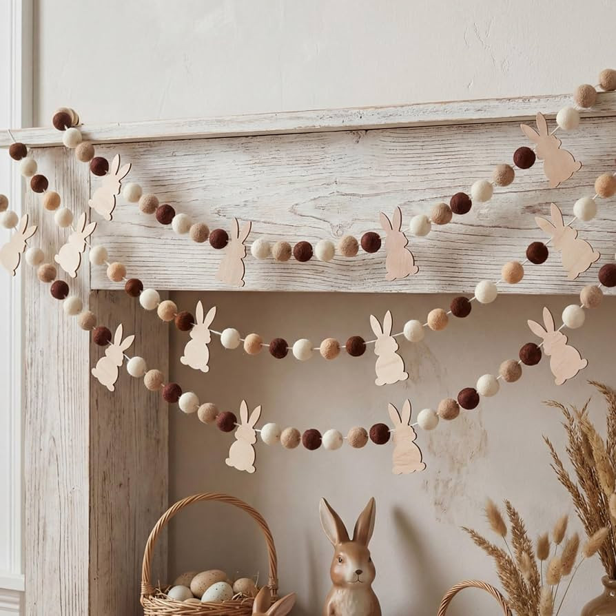 Boao 3 Pcs Natural Felt Easter Bunny Garland Pom Pom Ball Garland Rustic Decoration Rabbit Felt B... | Amazon (US)