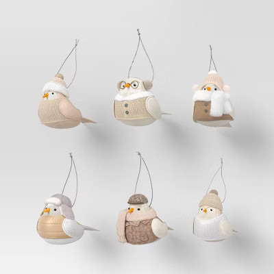 6pc Featherly Friends™ Fabric Bird Christmas Tree Ornament Set Snowy Whites - Wondershop™ | Target