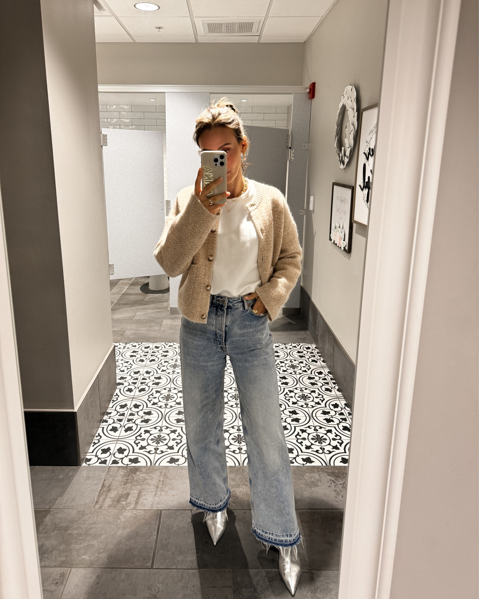 Church outfit 
Jeans are Samsoe Samsoe (linking a similar style)
Sweatshirt fits oversized XS
Cardi body fit 
Silver booties 

#LTKstyletip #LTKSeasonal #LTKshoecrush