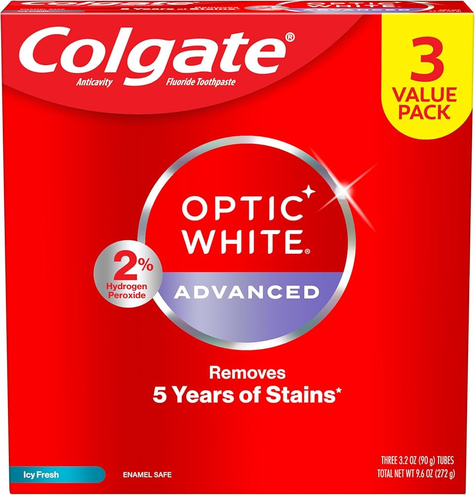 Colgate Optic White Advanced Hydrogen Peroxide Toothpaste Pack, Teeth Whitening Toothpaste, Ename... | Amazon (US)