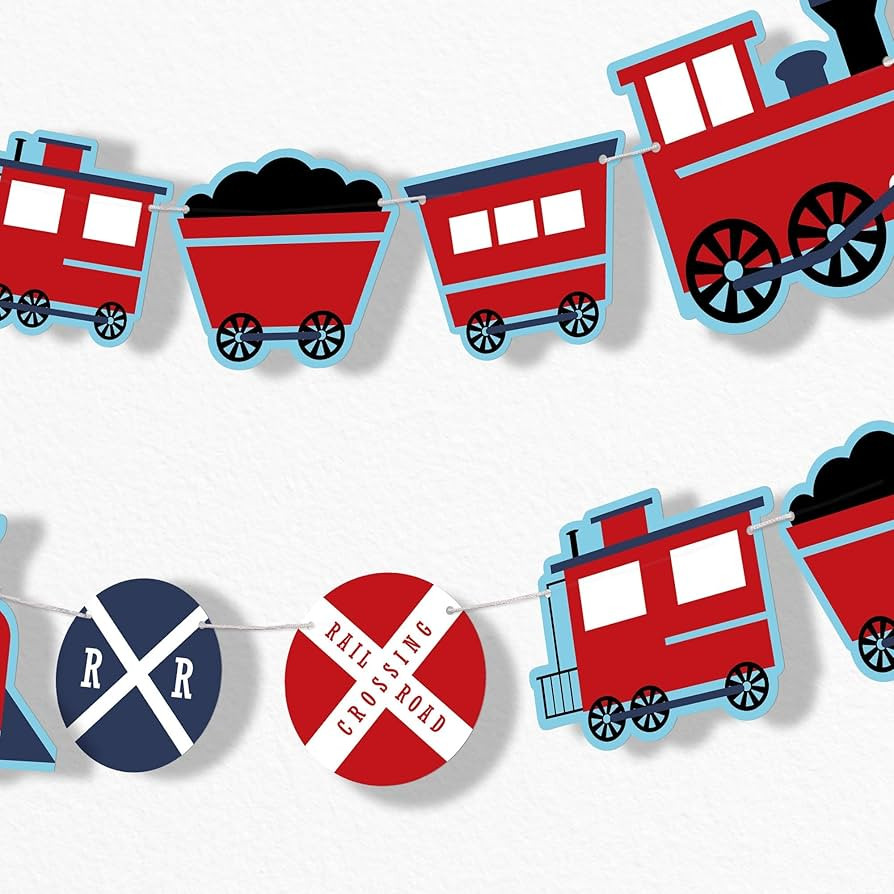 Big Dot of Happiness Train Garland Banner, Railroad Party Crossing Birthday or Baby Shower Decora... | Amazon (US)