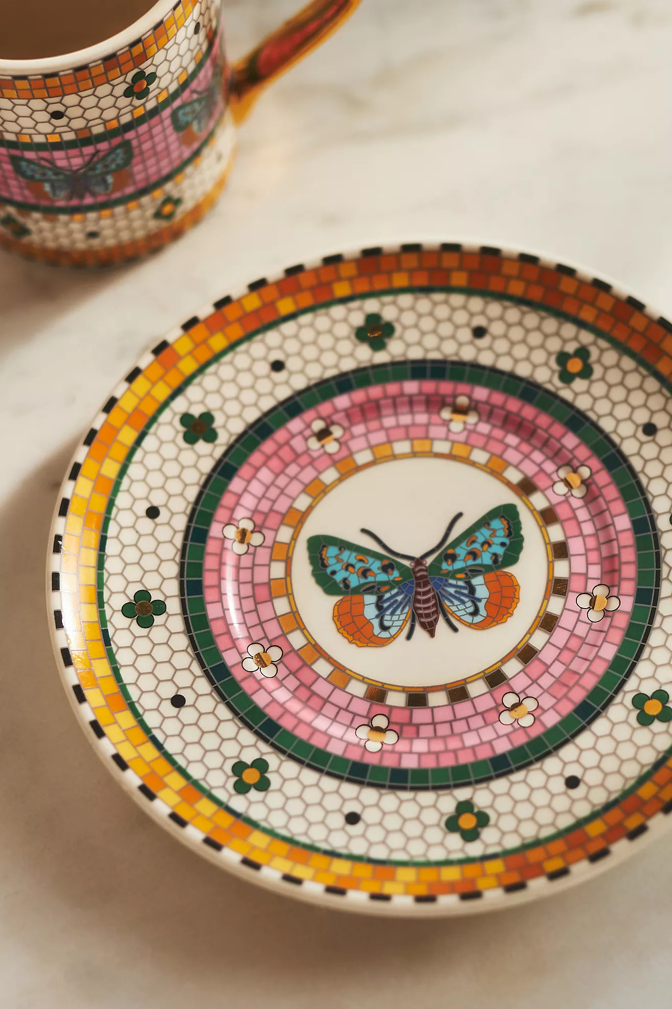 The Bistro Tile Stoneware Espresso Cup & Saucer: Garden Edition | Anthropologie (US)