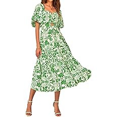 BTFBM Women Summer Dresses 2025 Casual Flowy Beach Square Neck Puff Short Sleeve Smocked Back Boh... | Amazon (US)