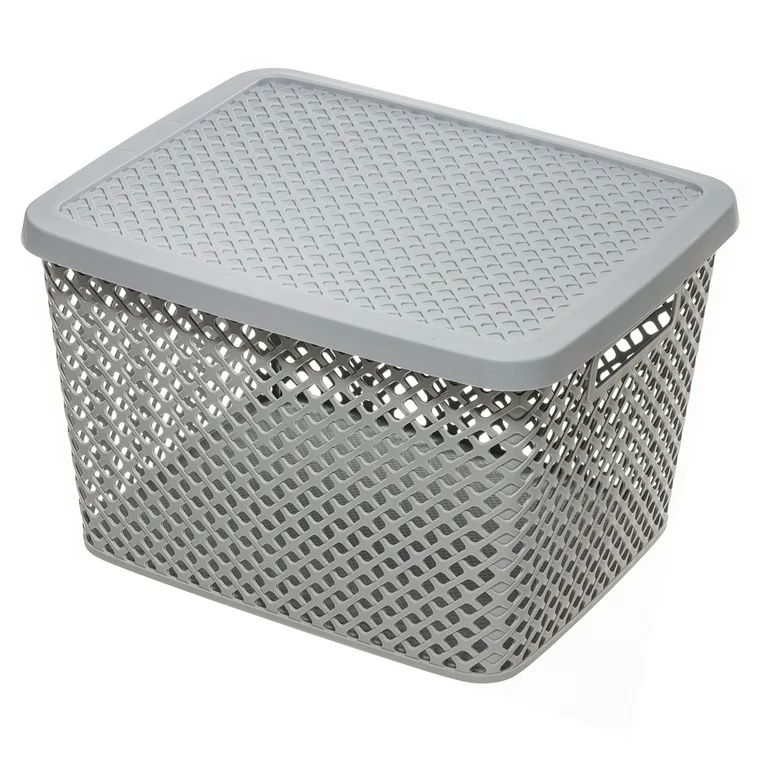 Mainstays Extra Large Decorative Plastic Storage Basket w/Lid, Gray - Walmart.com | Walmart (US)