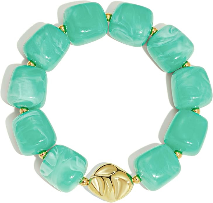 Amazon.com: Zhuozatrfa Blue Chunky Bead Bracelets Lake Blue Square Resin Beads Bracelet with Gold... | Amazon (US)
