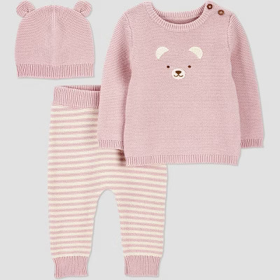 Carter's Just One You® Baby Girls' 3pc Bear Sweater Top & Pants Set - Purple Newborn | Target