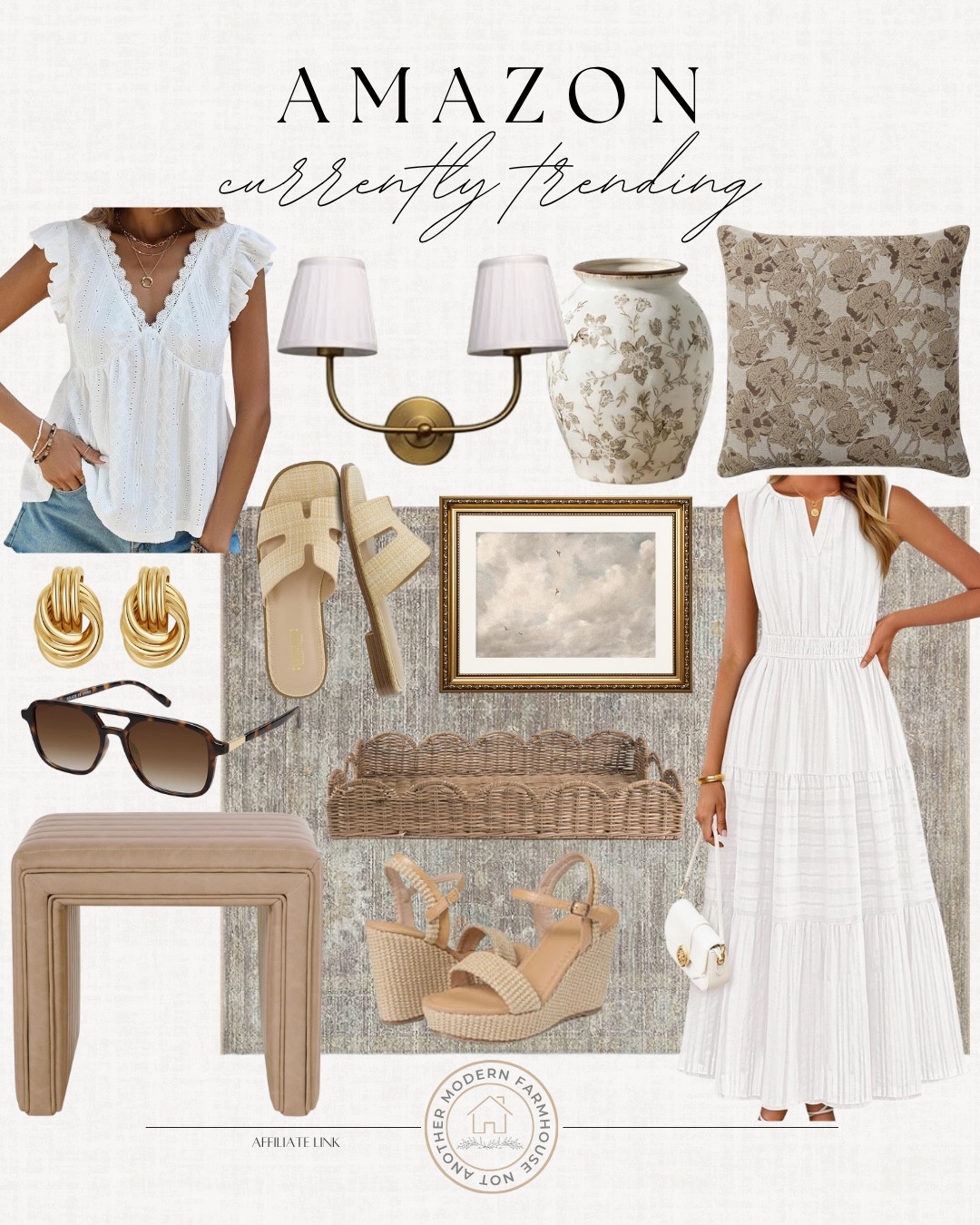 Amazon currently trending includes summer dress, summer top, wedges, candles, earrings, sunglasses, ottoman, area rug, wall art, rattan tray, throw pillow, vase, and wall sconce.

Home decor, trending must haves, summer style, trending for summer

#LTKHome #LTKootd #LTKSeasonal