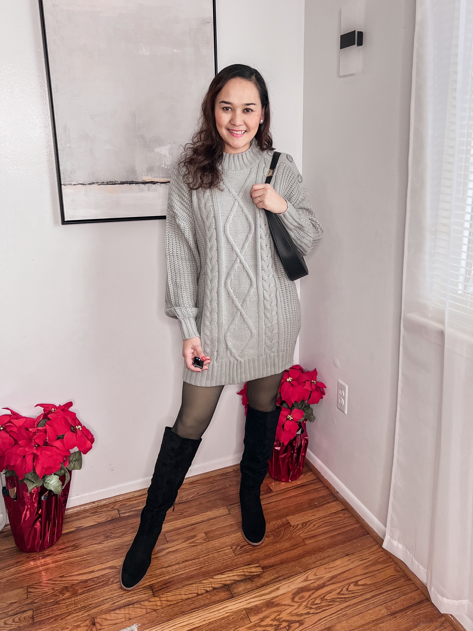Winter outfit, sweater dress, fleece lined tights 

#LTKSeasonal #LTKfindsunder50 #LTKstyletip