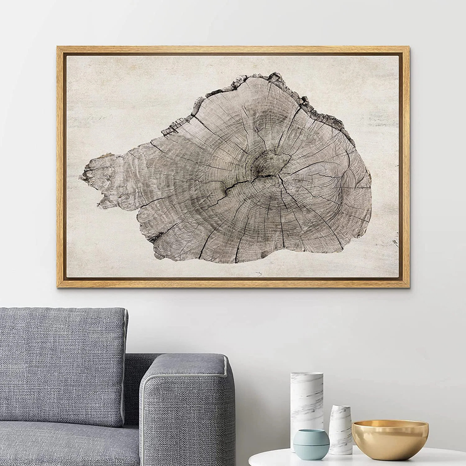 Wood Tree Ring Log Neutral Farmhouse Cabin Cottage Eathy Decor - Framed Canvas Print Wall Art Wor... | Wayfair North America