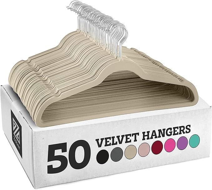 Zober Velvet Hangers 50 Pack - Heavy Duty Ivory Hangers for Coats, Pants & Dress Clothes - Non Sl... | Amazon (US)