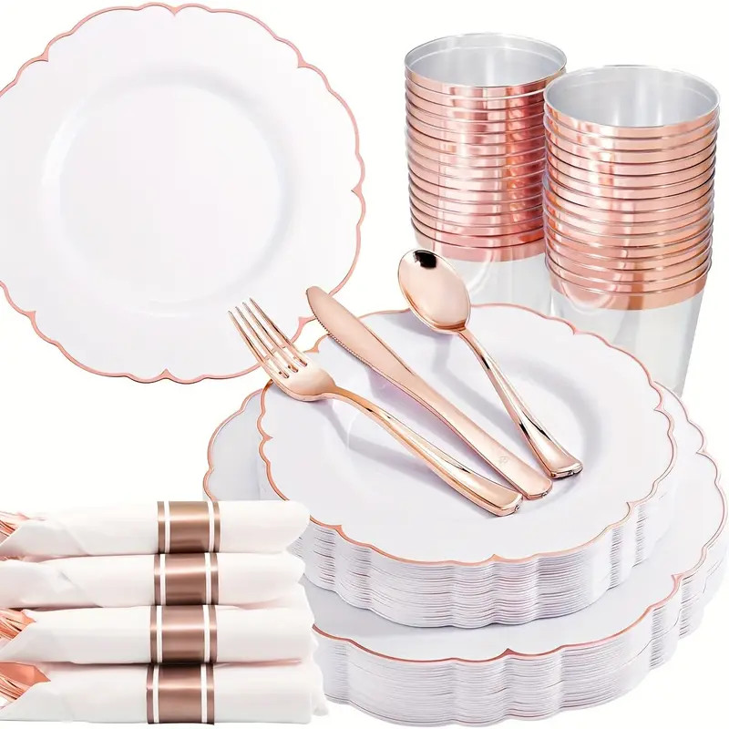 175pcs Rose Gold Plastic Plates - Baroque Disposable Plates Including 50 Party Plates, 25 Pack Pr... | Temu Affiliate Program