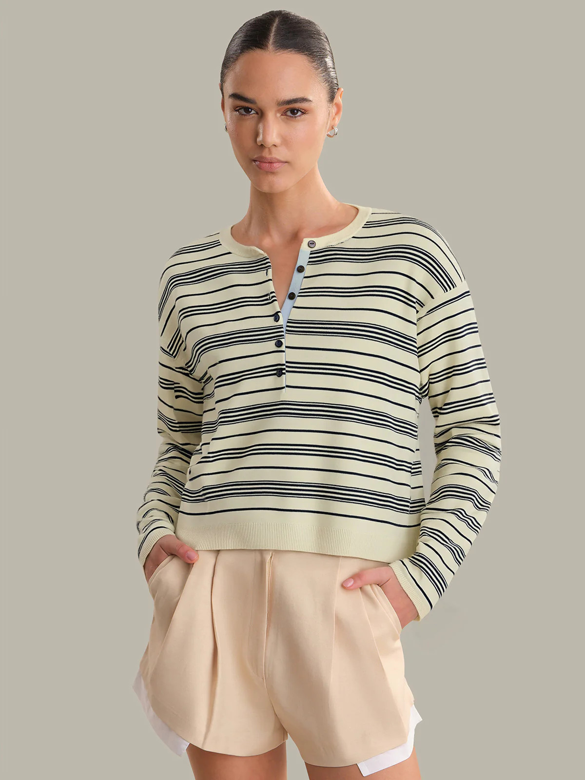 Cara: Striped Henley Pullover | 525 America